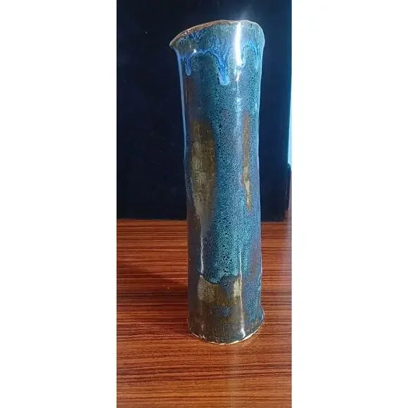 Inspired Art Dripping Blue Expression Vase Waterfall Effect 9 Inch Tall - Picture 4 of 15